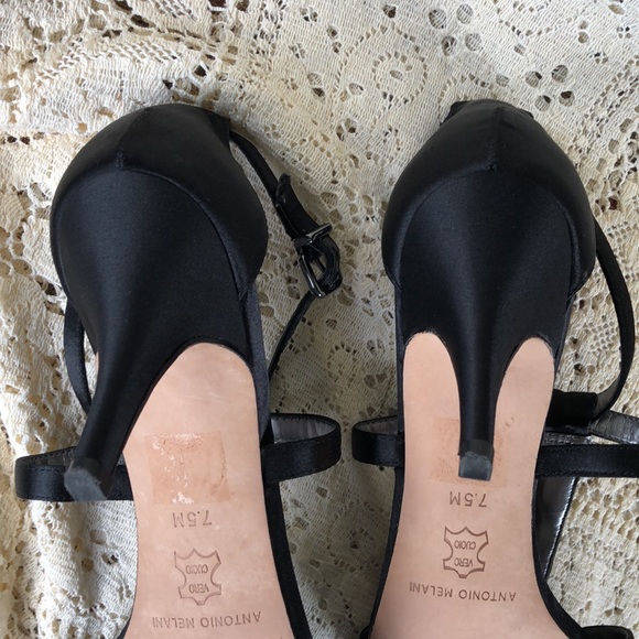 Antonio Melani Black Satin 3” Heels with Beading Wedding Shoes Size 7 1/2 7.5 - Picture 6 of 6